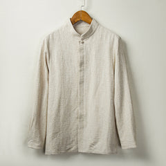 Men's stand-up collar cotton linen long-sleeved shirt, retro Chinese cotton linen casual shirt