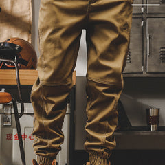 Men's loose cotton casual cargo pants, elasticated waist cotton workwear ankle pants