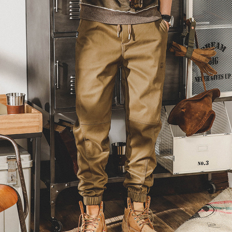 Men's loose cotton casual cargo pants, elasticated waist cotton workwear ankle pants