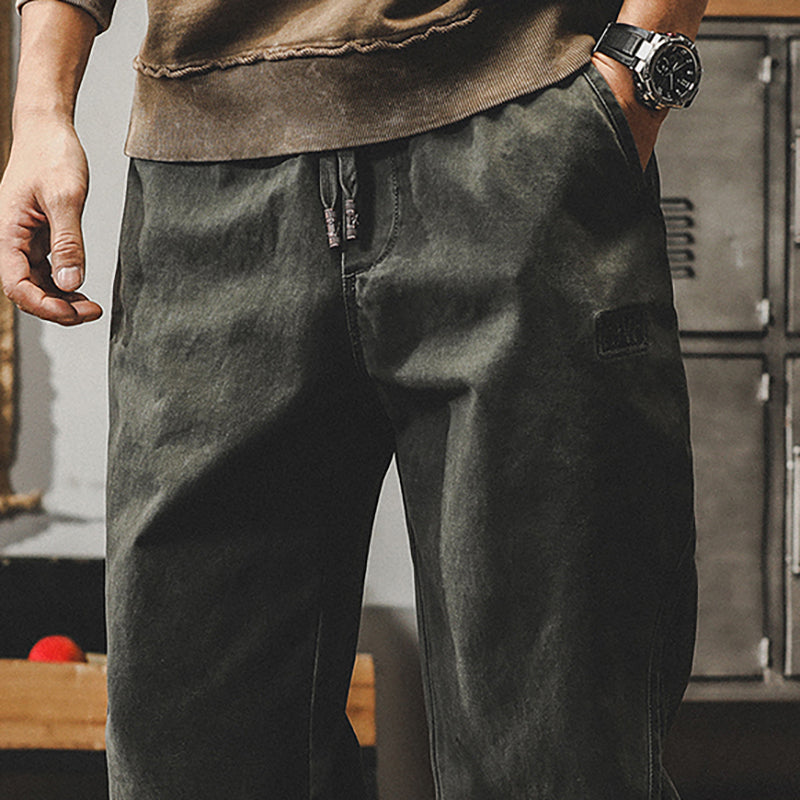 Cotton Casual Cargo Pants, Men's Casual Elastic Waist Cotton Workwear Ankle Pants