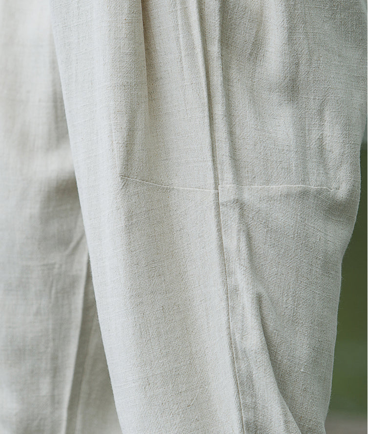 Men's Cotton Linen Casual Pants, Loose Elastic Waist Cotton Linen Tapered Pants