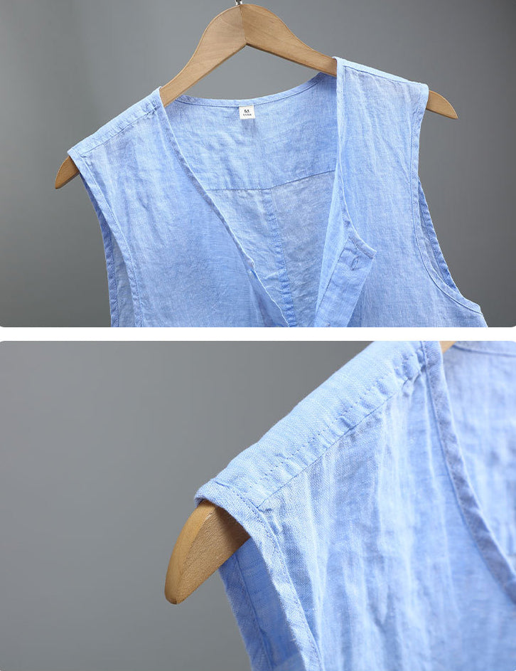 Summer Sleeveless Linen Shirt, Sleeveless Linen Vest