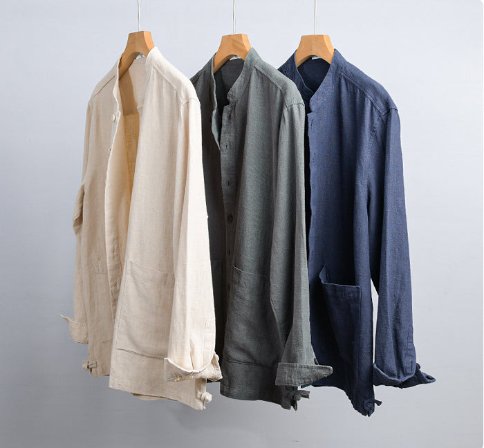 Stand-up collar cotton linen jacket, casual men's linen jacket