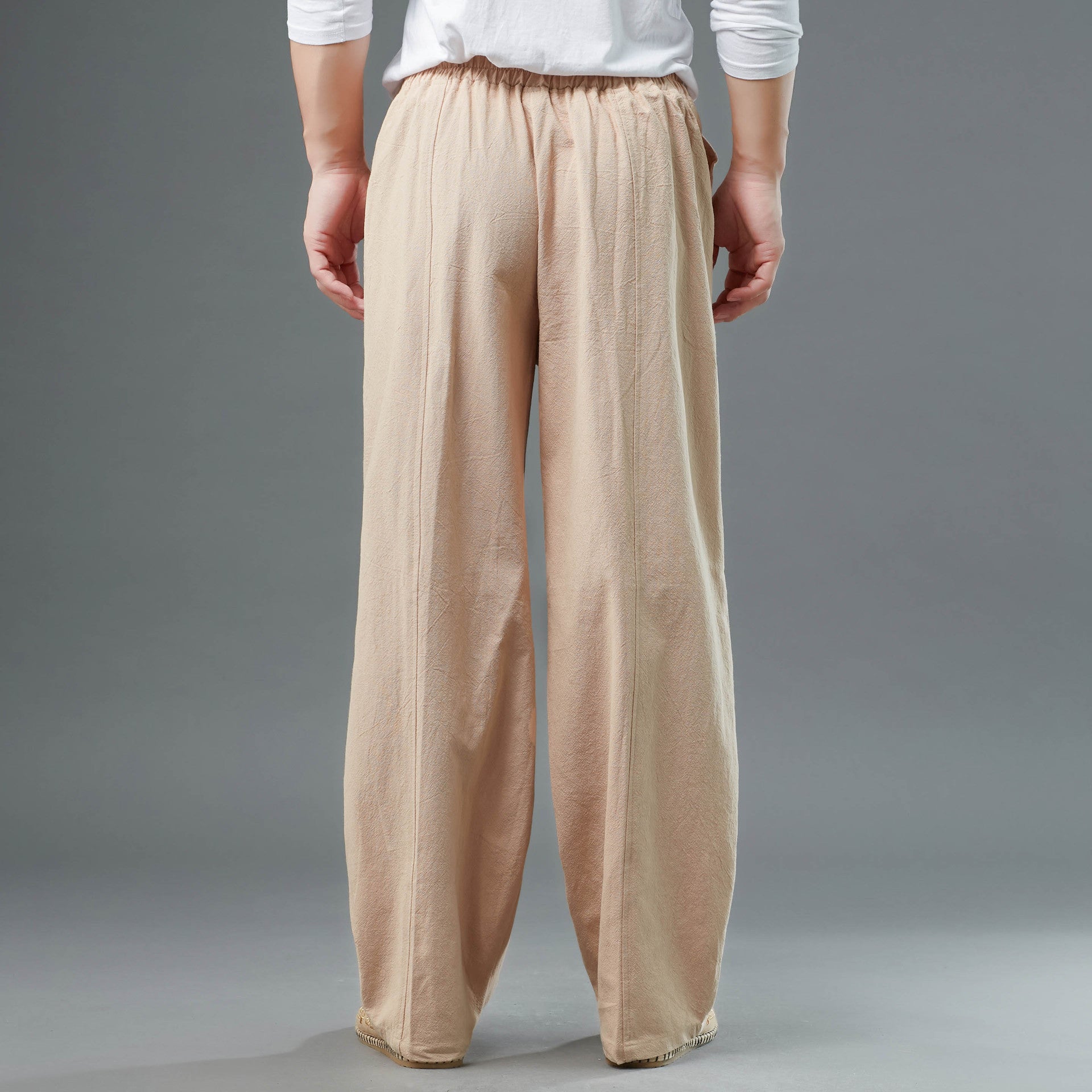 Men's Cotton Linen Straight Leg Pants, Elastic Waist Vintage Cotton Linen Pants