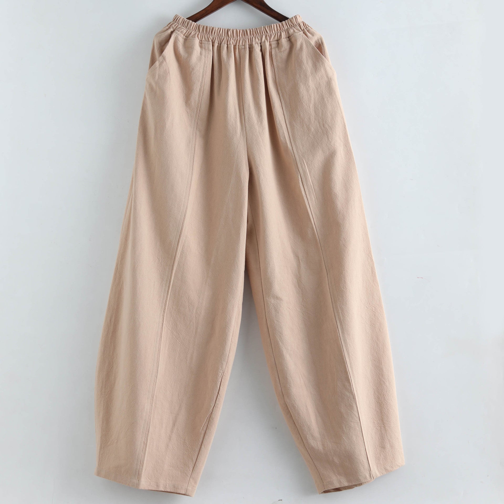 Men's Cotton Linen Straight Leg Pants, Elastic Waist Vintage Cotton Linen Pants