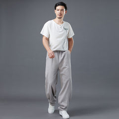 Summer Men's Cotton Linen Pants, Vintage Loose Casual Elastic Waist Straight Leg Pants