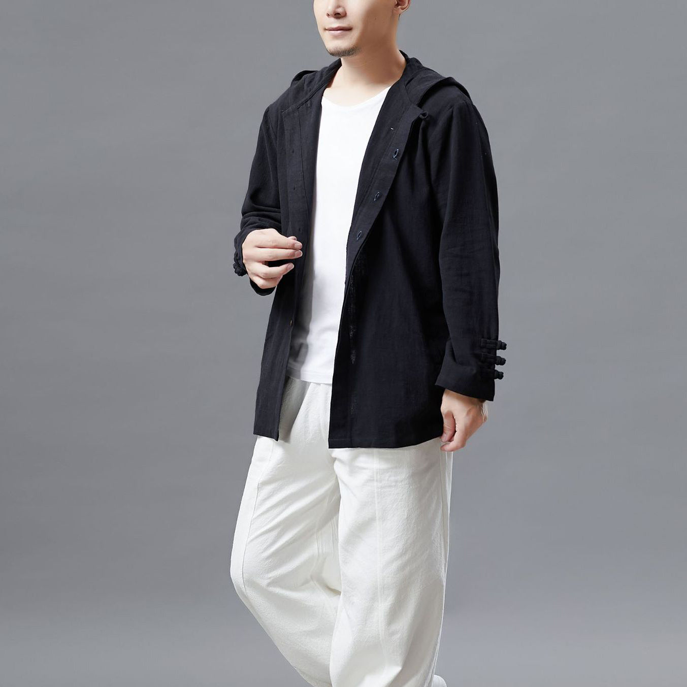 Chinese Cotton Linen Casual Hooded Jacket, Chinese Frog Button Jacket, Bruce Lee Kung Fu Jacket