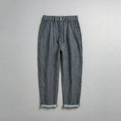 Striped denim ankle pants, loose elastic waist denim harem pants