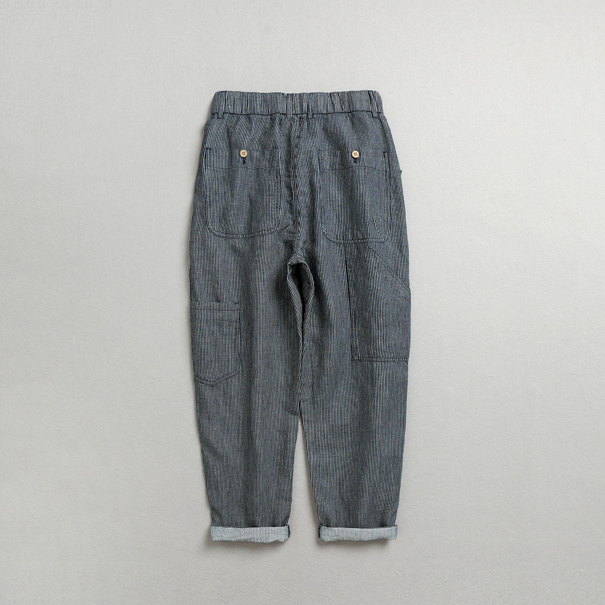 Striped denim ankle pants, loose elastic waist denim harem pants