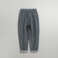 Striped denim ankle pants, loose elastic waist denim harem pants