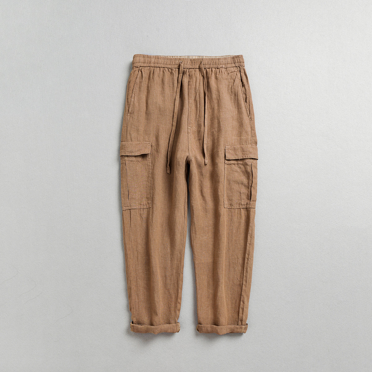 100% Linen Men's Workwear Ankle Pants, Summer Casual Lace-Up Linen Ankle Pants