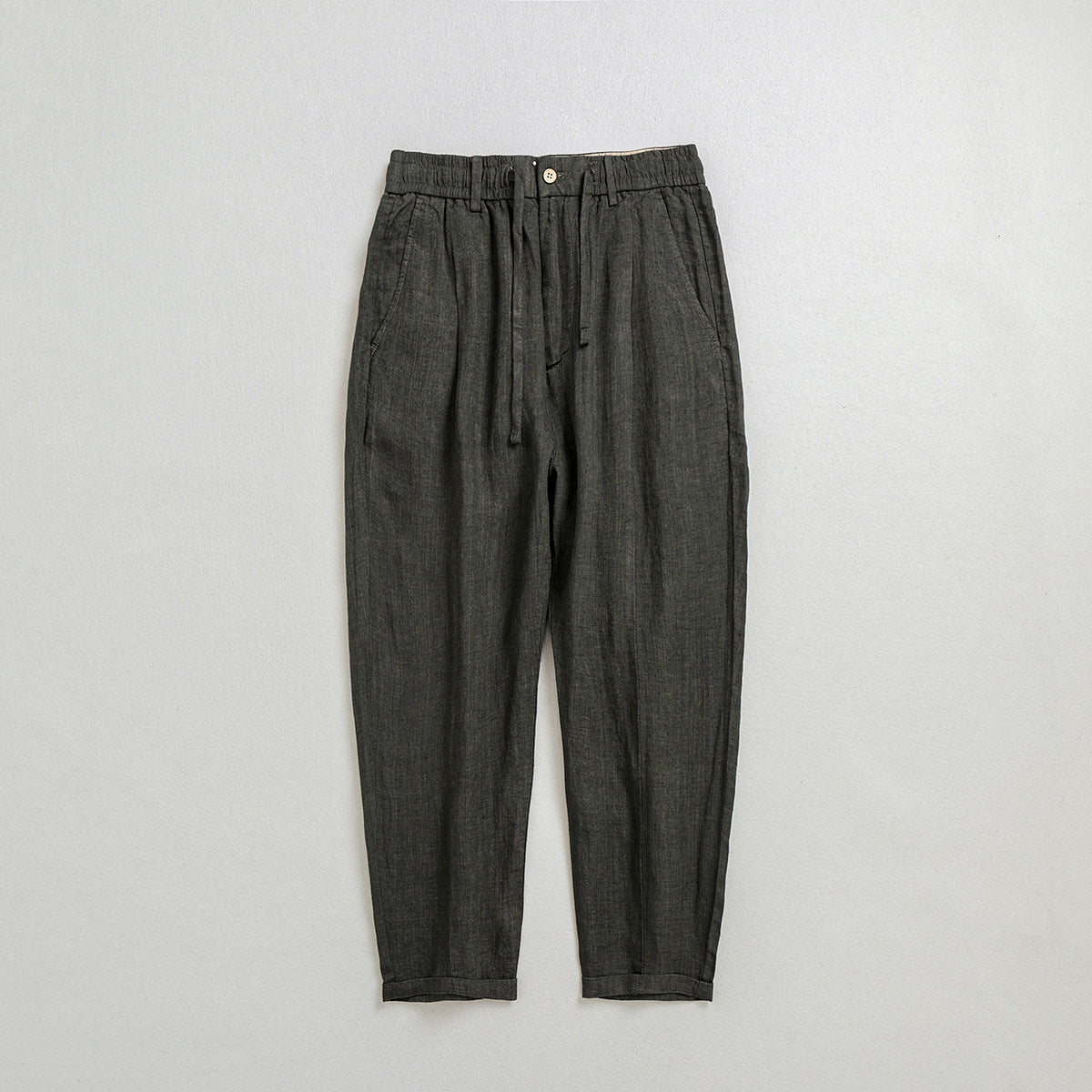 Men's 100% Linen Ankle Pants, Vintage Elastic Waist Linen Pants