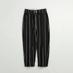 Summer Men's 100% Linen Striped Ankle Pants, Vintage Elastic Waist Linen Pants