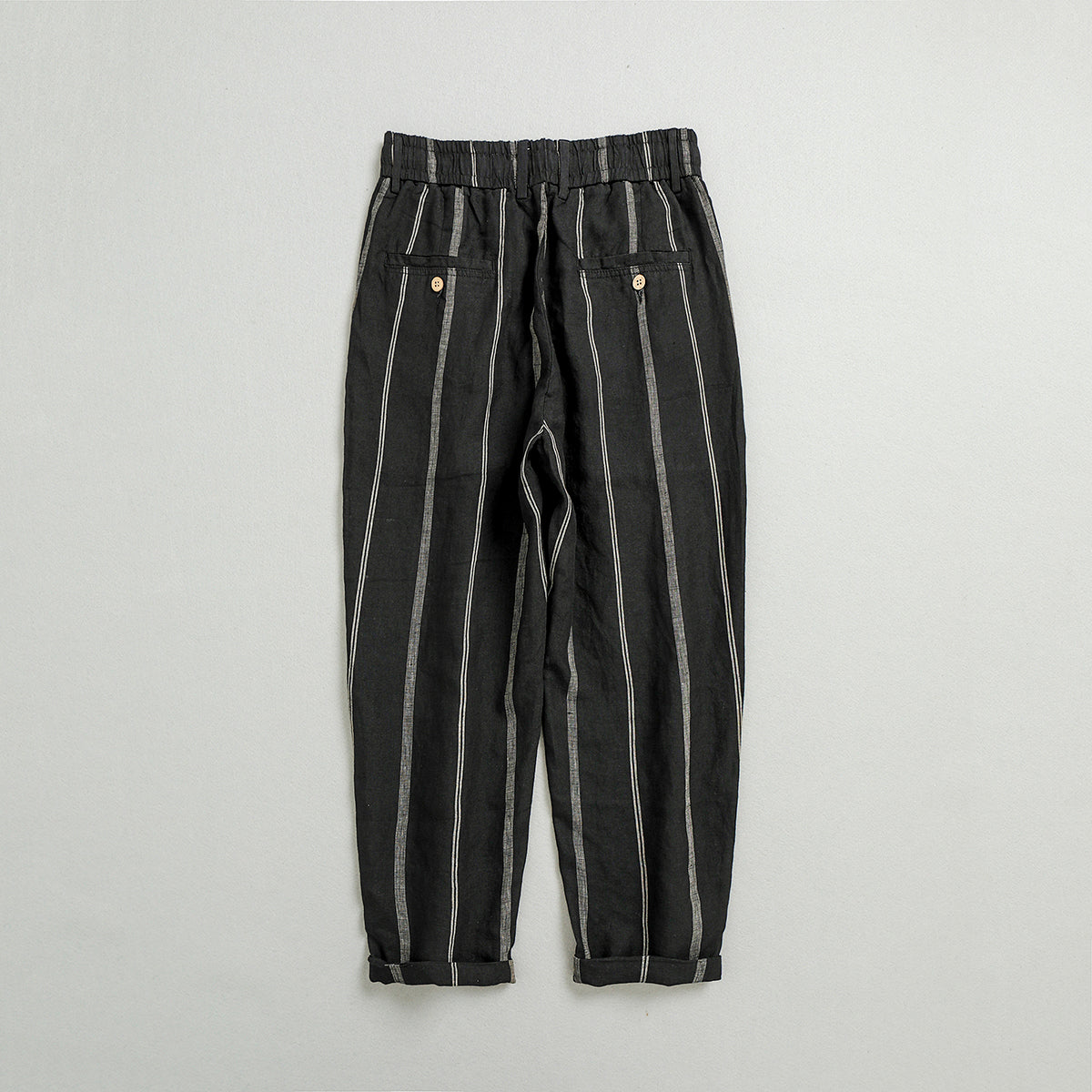 Summer Men's 100% Linen Striped Ankle Pants, Vintage Elastic Waist Linen Pants