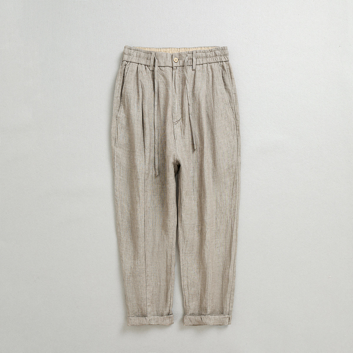 Men's 100% Linen Ankle Pants, Vintage Elastic Waist Linen Pants