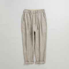 Men's 100% Linen Ankle Pants, Vintage Elastic Waist Linen Pants