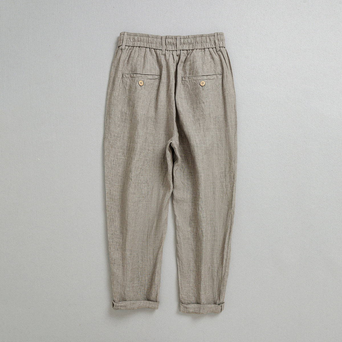 Men's 100% Linen Ankle Pants, Vintage Elastic Waist Linen Pants