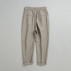 Men's 100% Linen Ankle Pants, Vintage Elastic Waist Linen Pants