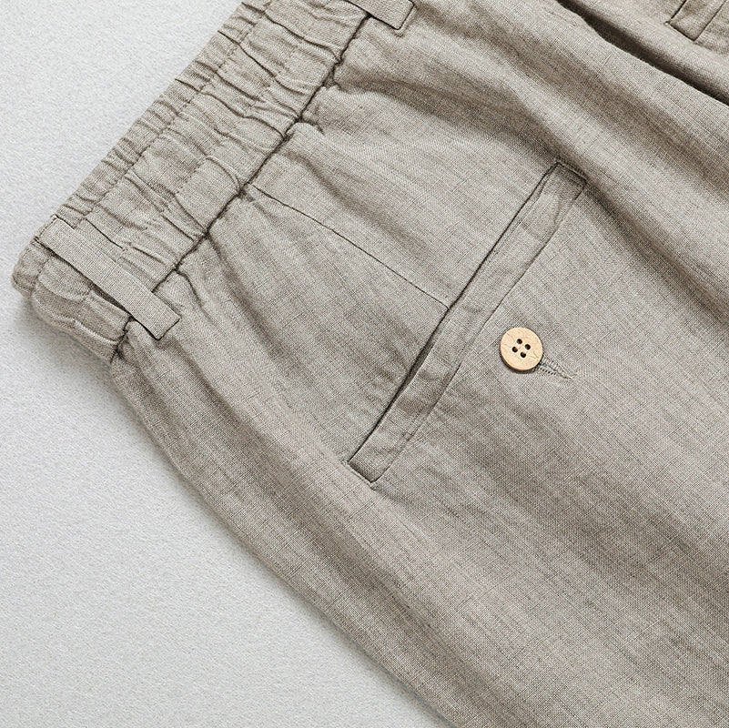 Men's 100% Linen Ankle Pants, Vintage Elastic Waist Linen Pants