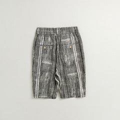 Men's Summer Printed Grey Linen Shorts, 100% Linen Shorts