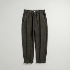 Summer Men's 100% Linen Ankle Pants, Vintage Elastic Waist Linen Pants