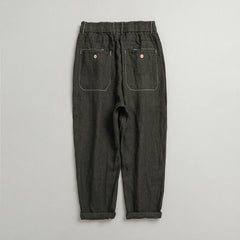 Summer Men's 100% Linen Ankle Pants, Vintage Elastic Waist Linen Pants