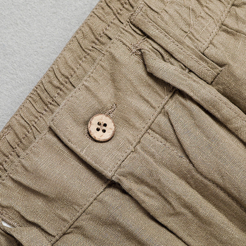 Summer men's 100% linen drawstring pants, vintage elastic waist linen harem pants