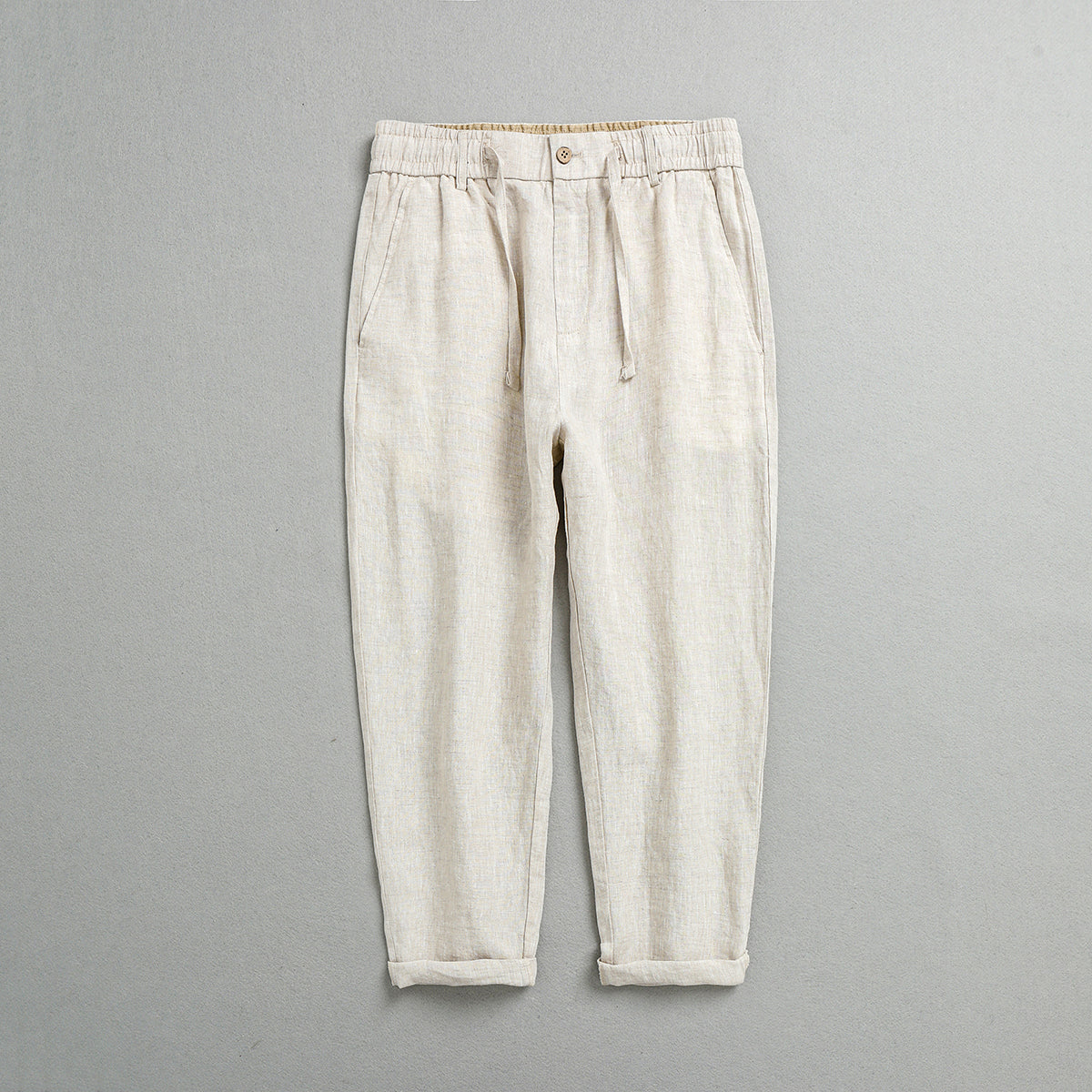 100% Linen Summer Ankle Pants, 4 Colours Men's Elastic Waist Tie Linen Ankle Pants