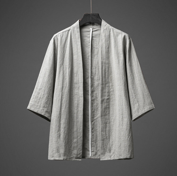 Men's summer kimono, vintage Japanese cotton  linen kimono, Chinese casual cotton  linen shirt 20240725