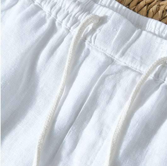 Summer linen trousers, vintage elastic waist loose linen pants.