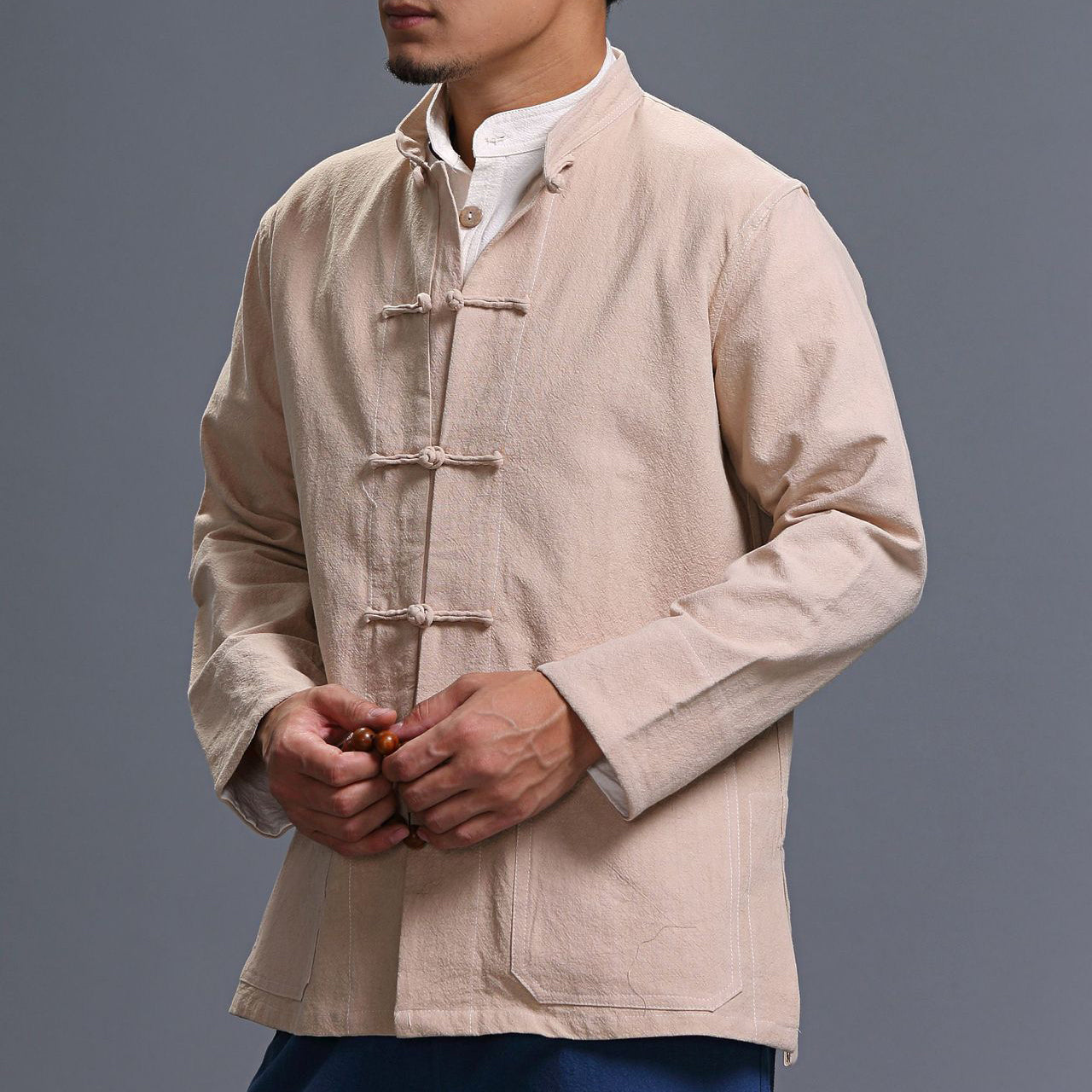 Chinese Cotton  Linen Casual Jacket, Vintage Frog Button Jacket