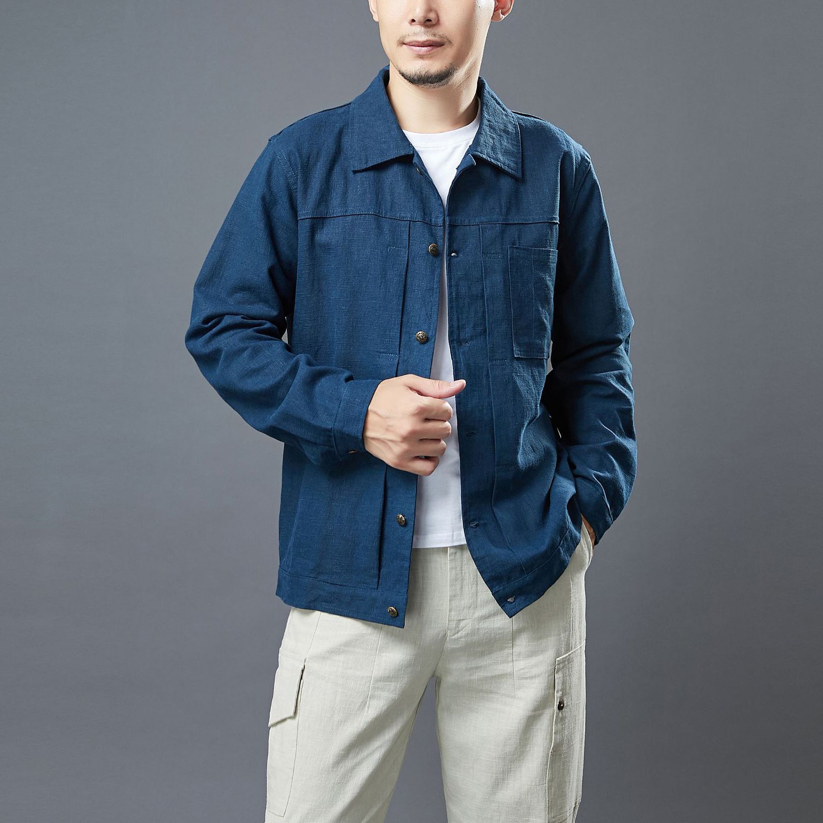 Cotton Linen Casual Jacket, Men's Long Sleeve Jacket