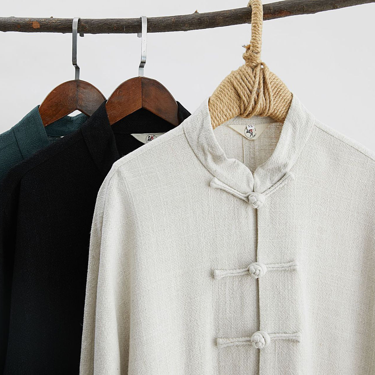 Standing collar loose linen jacket, frog button casual kung fu jacket