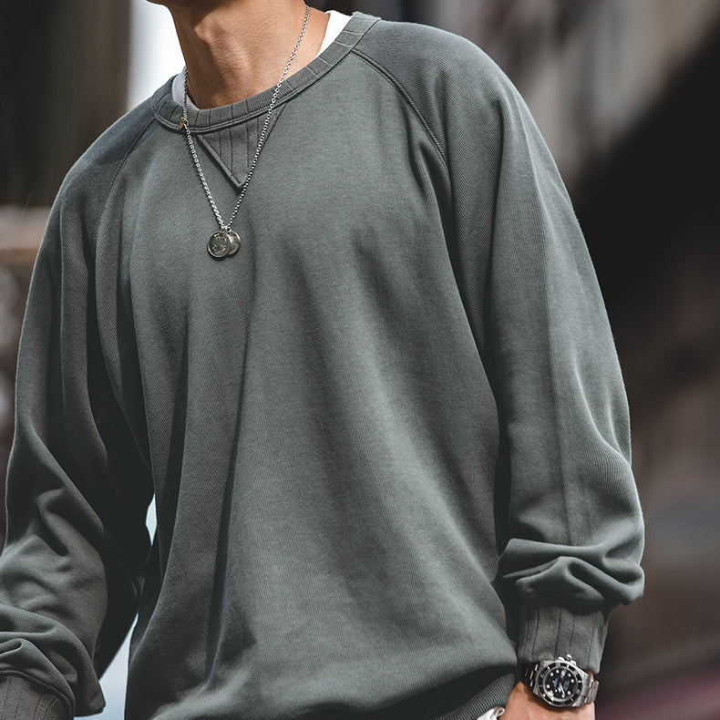 Men's Fall Boatneck Cotton Sweatshirt, High Quality Vintage Workwear Ami Clicker Long Sleeve Sweatshirt 20240804