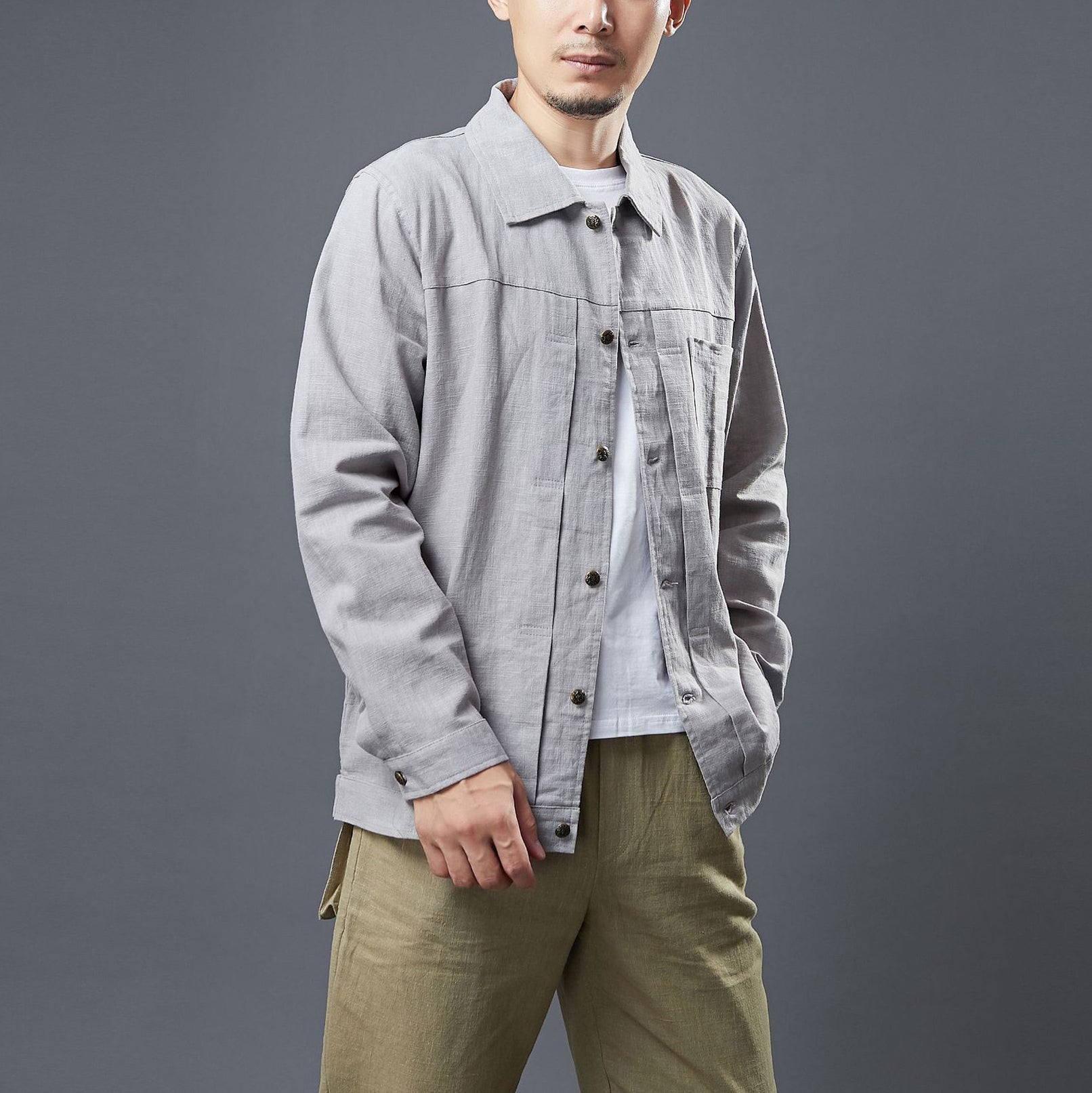 Cotton Linen Casual Jacket, Men's Long Sleeve Jacket