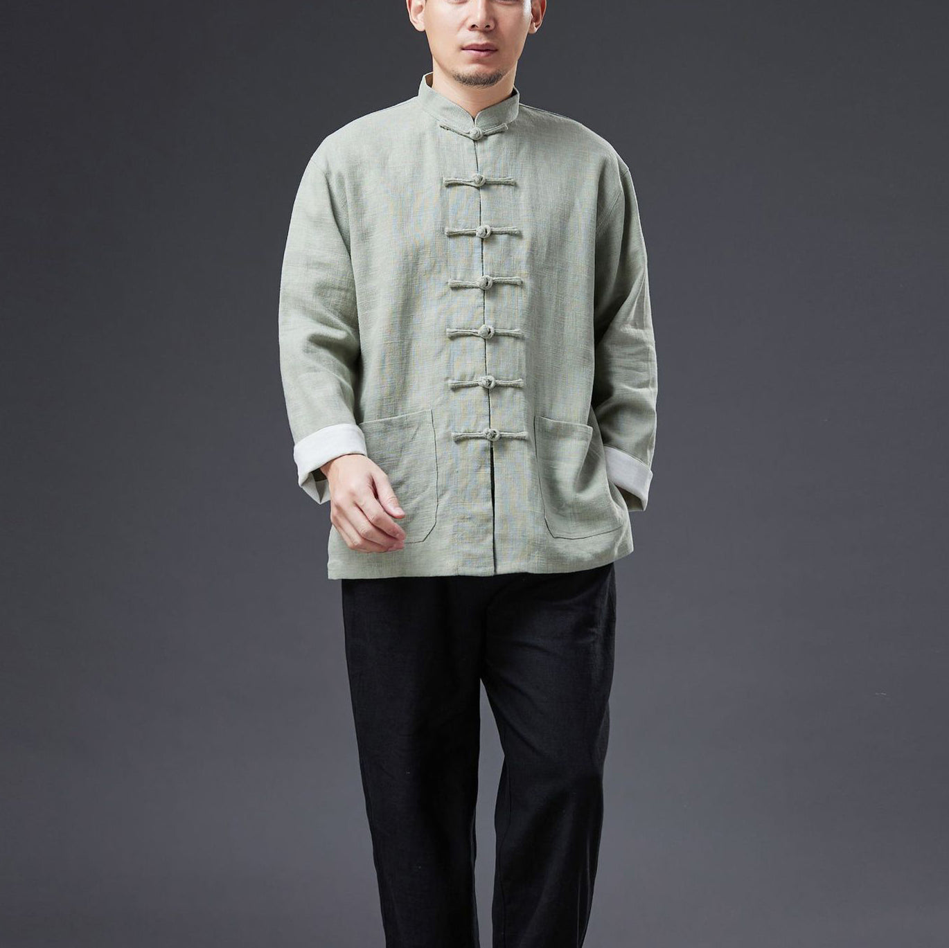 Stand-up Collar Frog Button Cotton and Linen Jacket, Vintage Chinese Bruce Lee Kung Fu Jacket