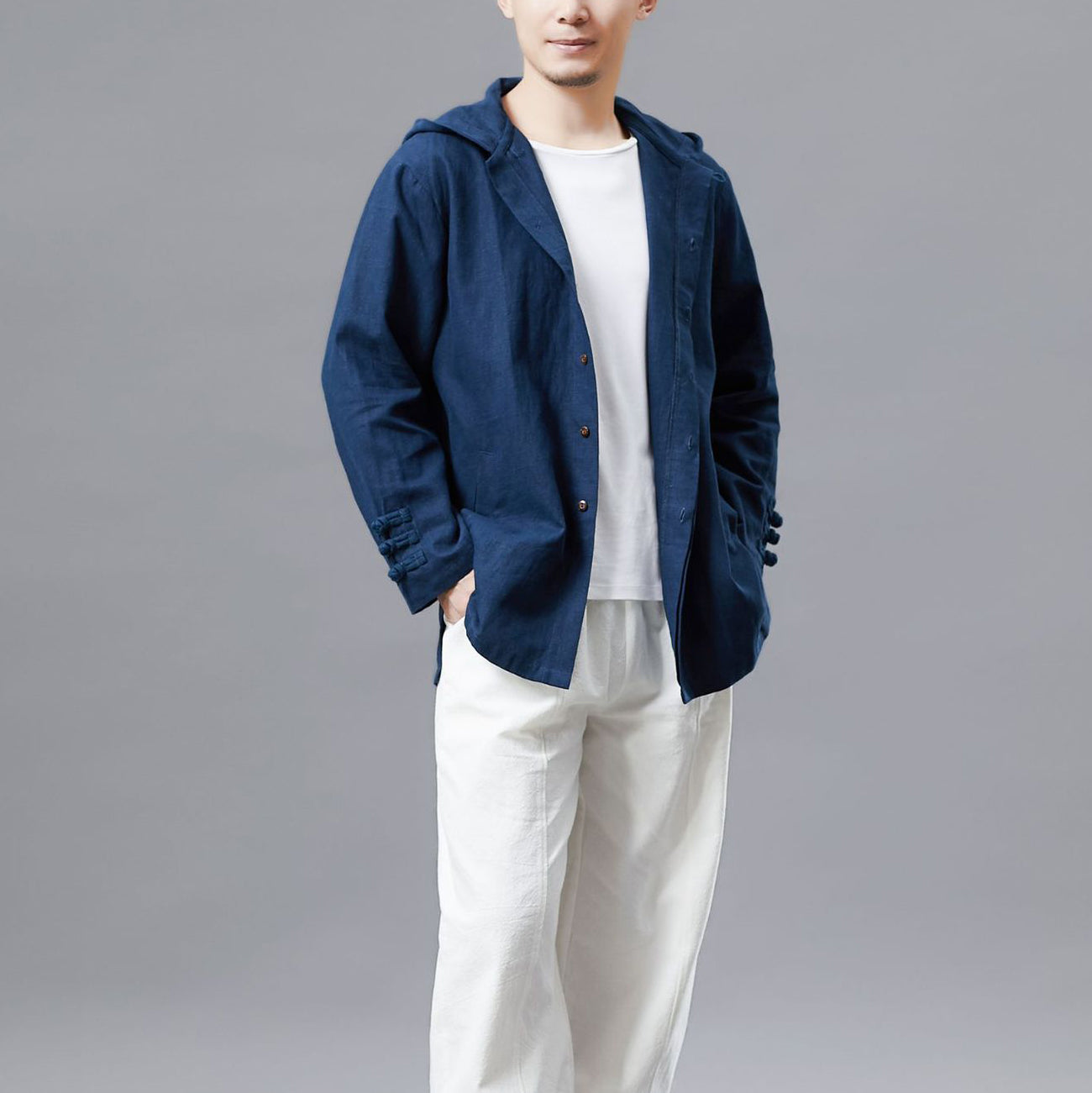 Chinese Cotton Linen Casual Hooded Jacket, Chinese Frog Button Jacket, Bruce Lee Kung Fu Jacket