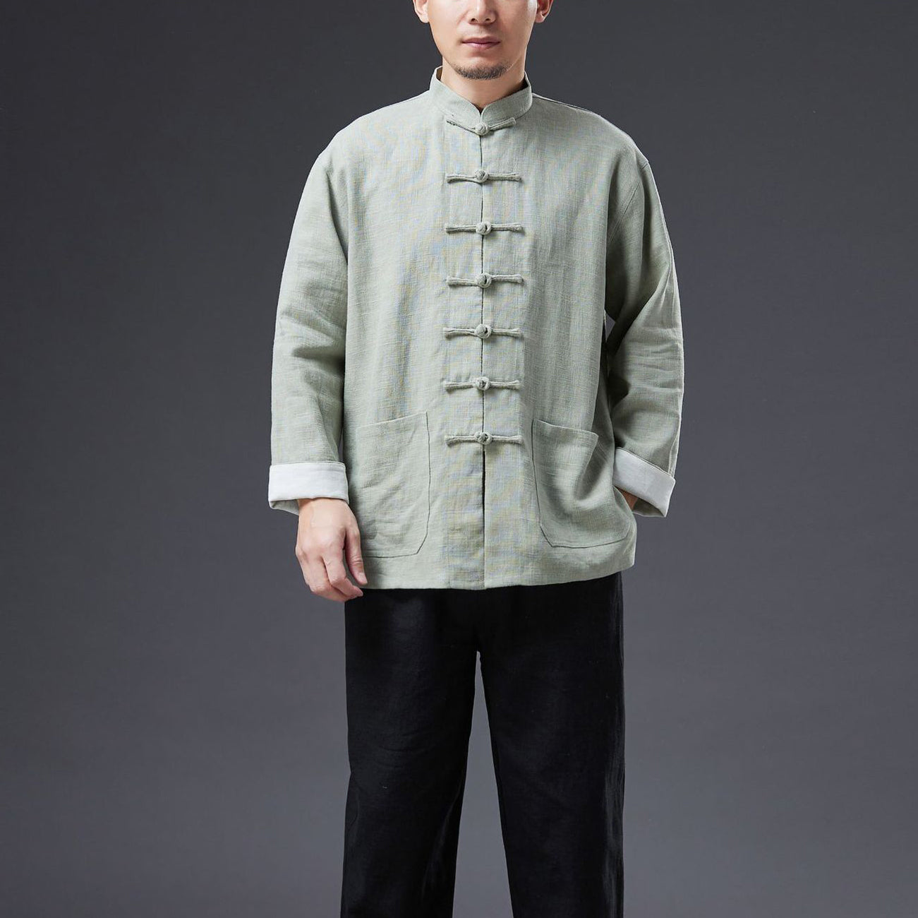 Stand-up Collar Frog Button Cotton and Linen Jacket, Vintage Chinese Bruce Lee Kung Fu Jacket