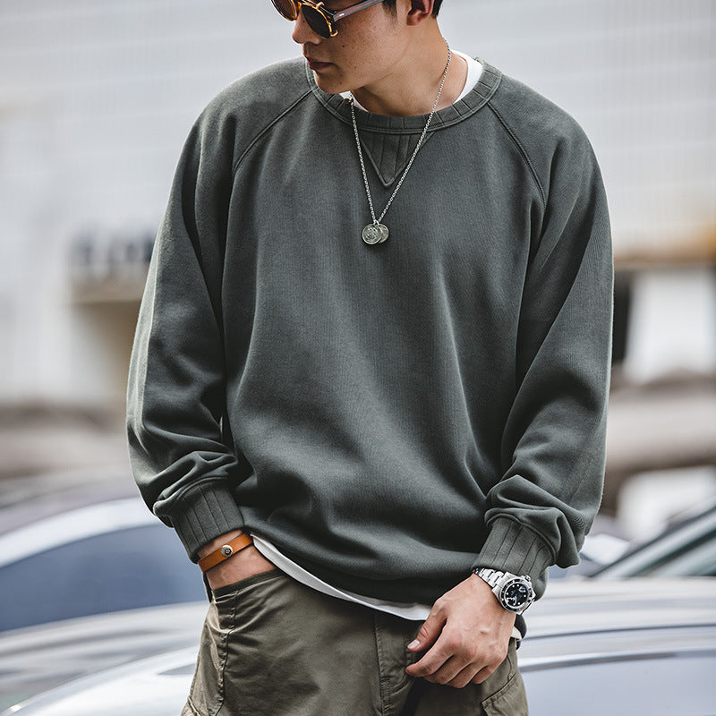 Men's Fall Boatneck Cotton Sweatshirt, High Quality Vintage Workwear Ami Clicker Long Sleeve Sweatshirt 20240804