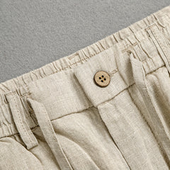 100% linen summer ankle pants, men's elastic waist tie linen ankle pants