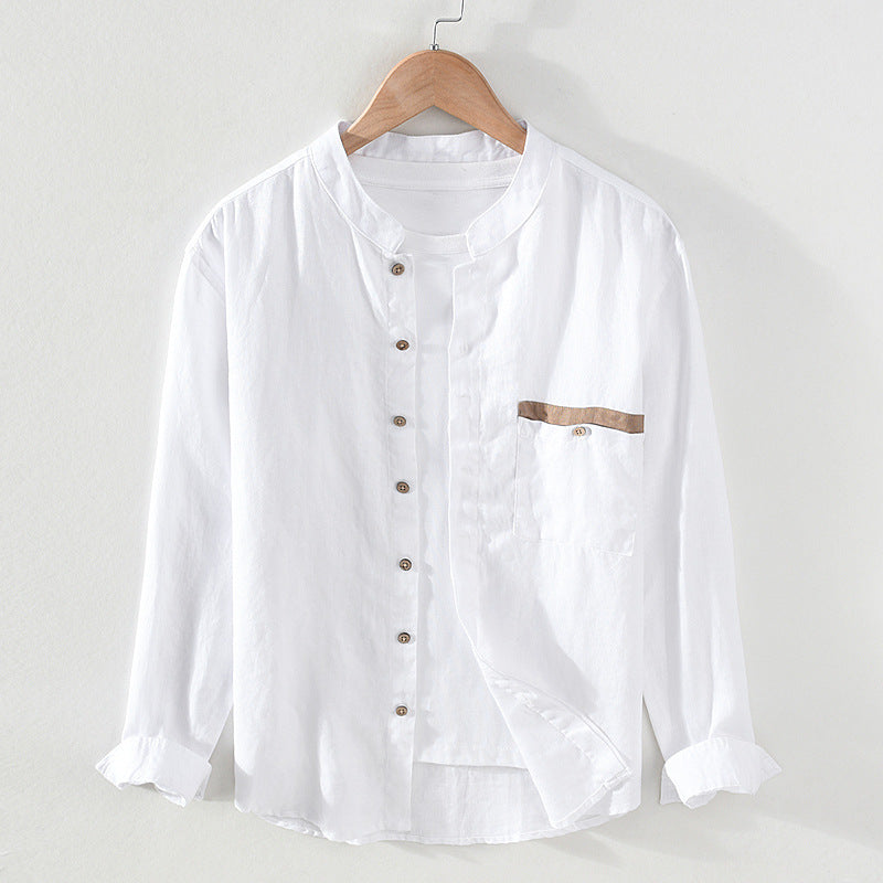 Summer linen long sleeve shirt, summer vintage concealed button 100% linen shirt