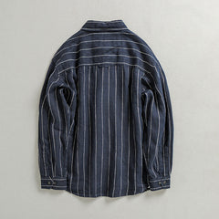 100% Linen Shirt, Blue Stripe Loose Casual Linen Shirt