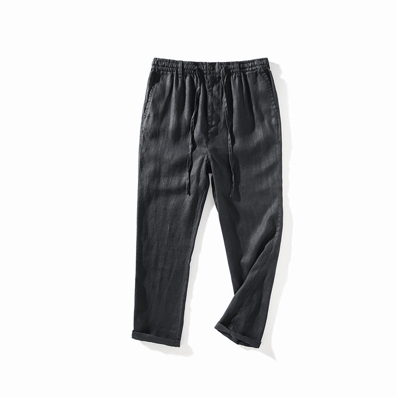 Men's linen pants, elasticated waist linen pants, full length linen pants straight legged