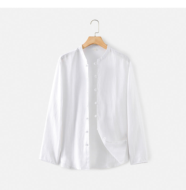 Casual long sleeve linen shirt, vintage men's 100% linen shirt