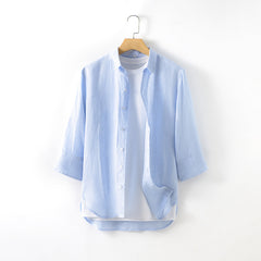 Casual semi-linen shirt, vintage men's 100% linen shirt