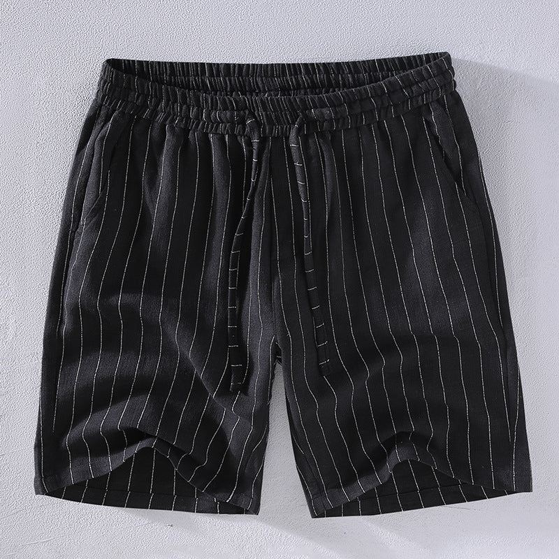 Summer cotton linen striped shorts, loose  casual summer striped shorts