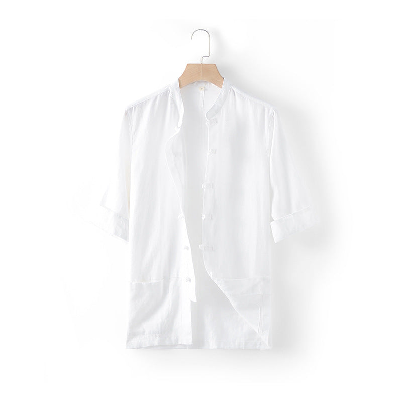 Casual half sleeve linen shirt, vintage men's linen shirt