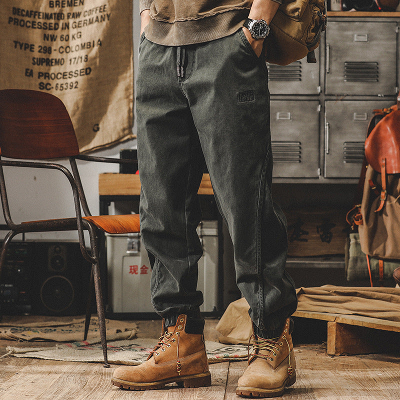 Cotton Casual Cargo Pants, Men's Casual Elastic Waist Cotton Workwear Ankle Pants