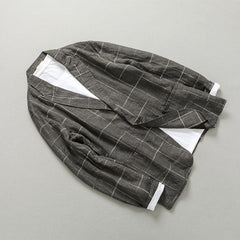 Plaid Linen Suit Jacket, Vintage Chinese Casual Cotton and Linen Suit Jacket