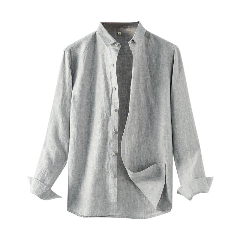 Men's long sleeve stand-up collar linen shirt, 100% linen shirt